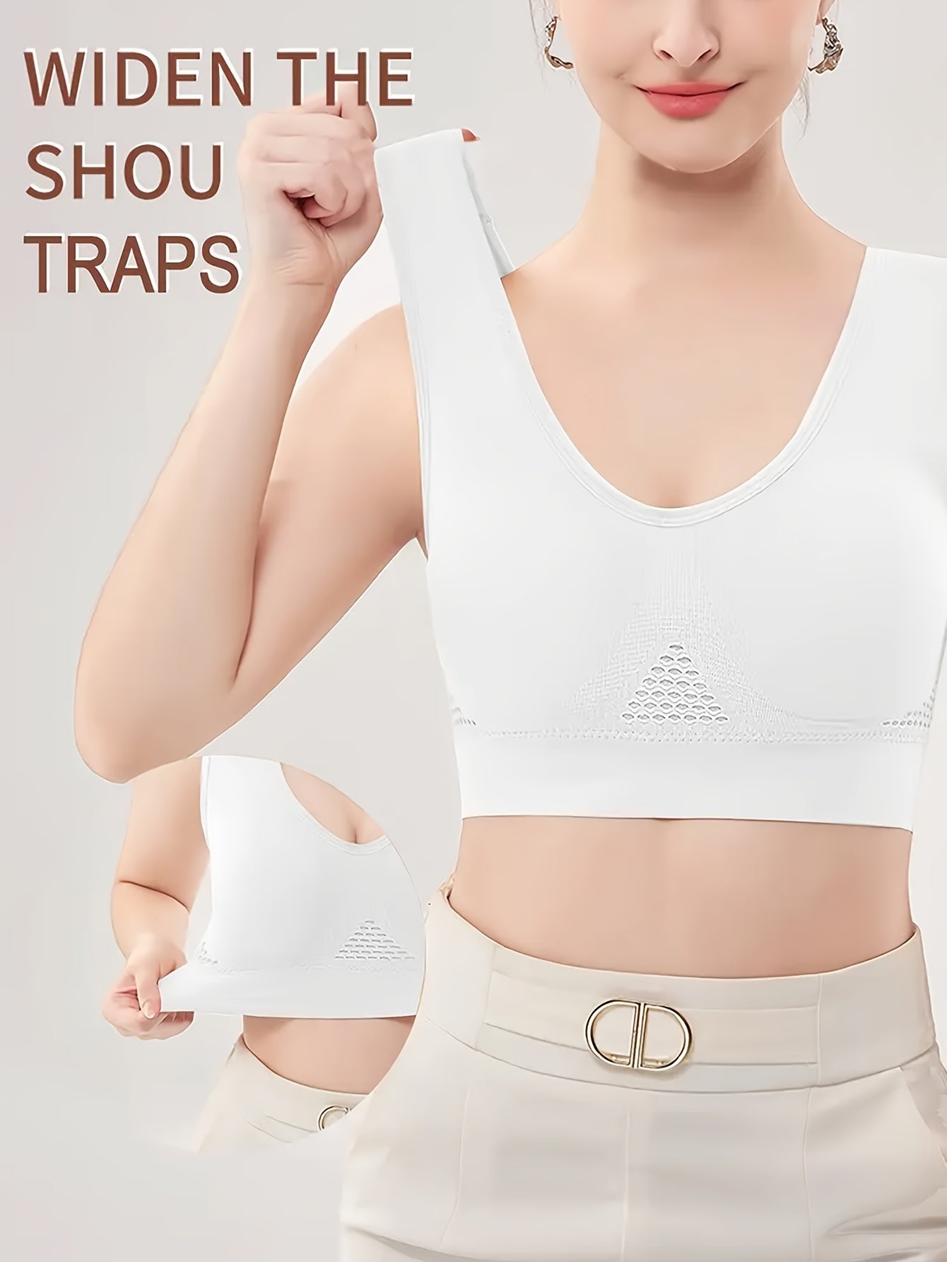 Women's Plus Size Seamless V-Neck Sports Bra with Breathable Mesh