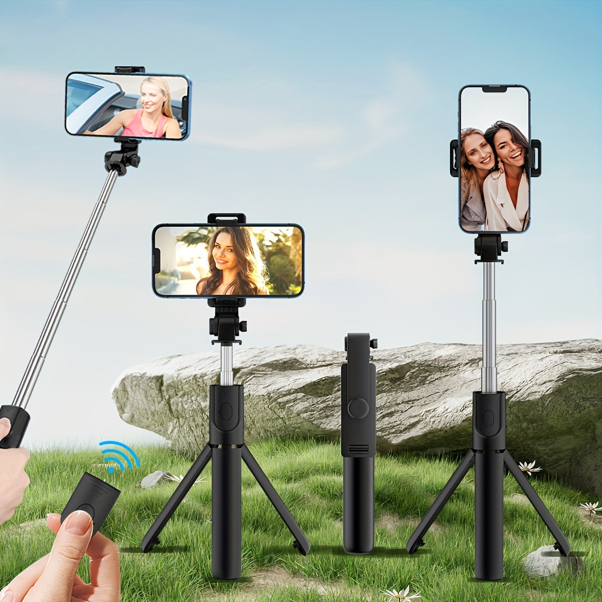 Wireless Selfie Stick Tripod with Remote Control Phone Holder for Live Streaming and Travel