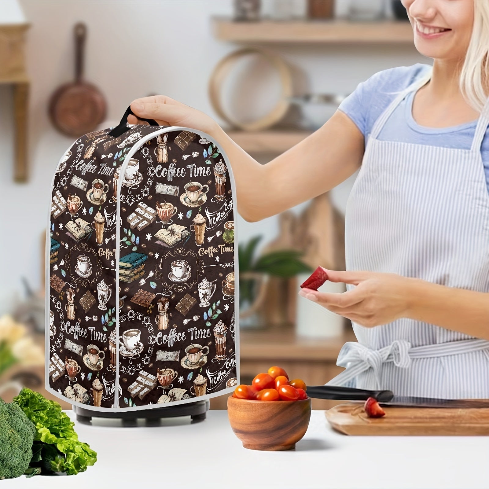 Cubierta de mezclador de café de dibujos animados, protector universal a prueba de polvo para procesador de alimentos con asa