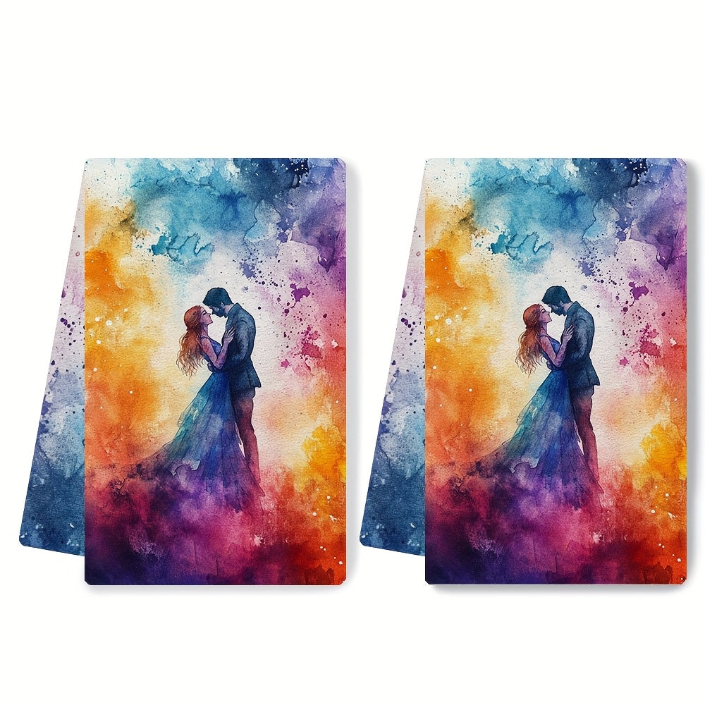 Set of 2 Ultra Soft Kitchen Towels Love Conquers All 16x24 Inch Highly Absorbent