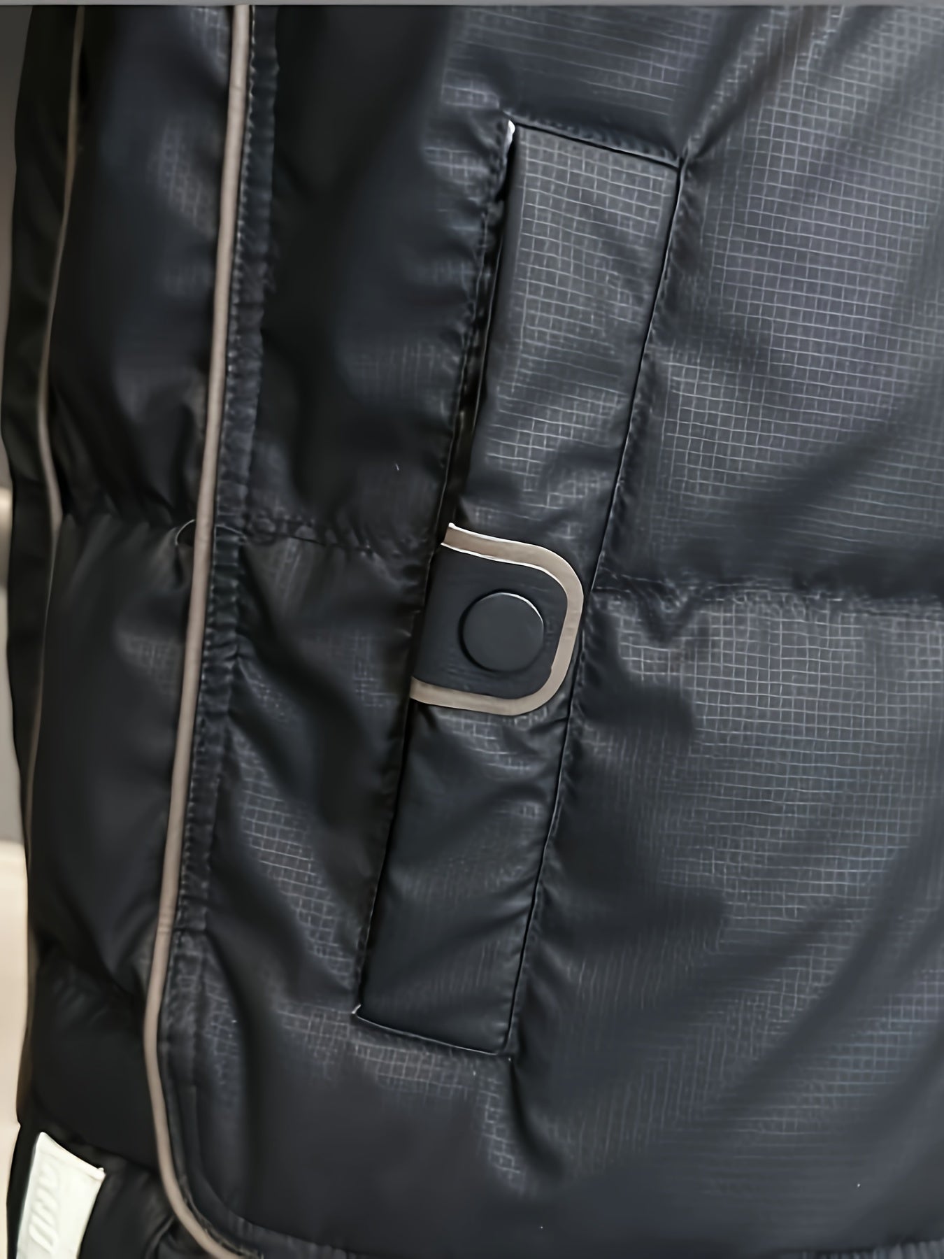 Men's Winter Jacket Black and Brown Stand Collar Zipper Pockets Polyester Filling