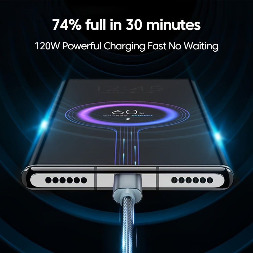 120W 6A USB Type C Charging Cable for Data Transfer and Fast Charging