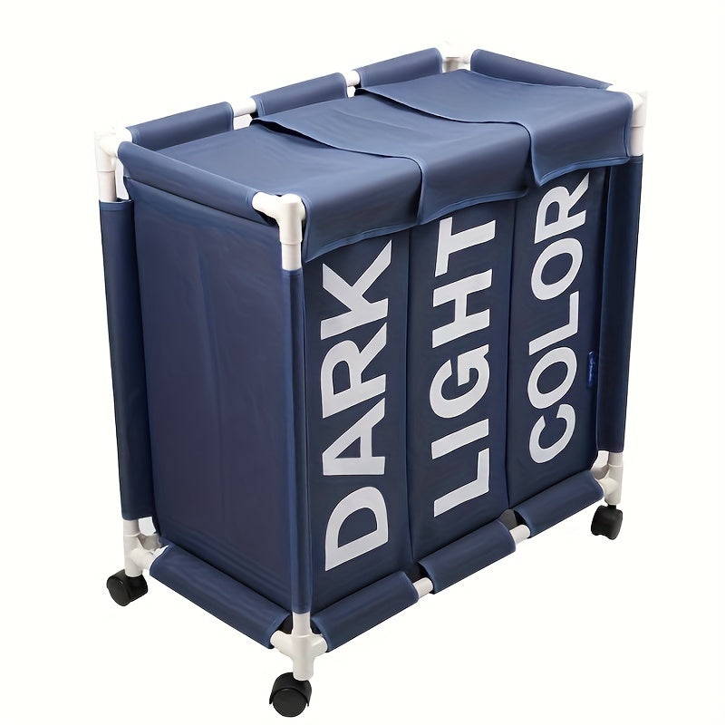 Carro contemporáneo de clasificación de ropa con 3 secciones y cesto de tela Oxford