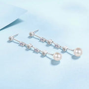 Sterling Silver Long Earrings with Freshwater Pearl Drops for Women
