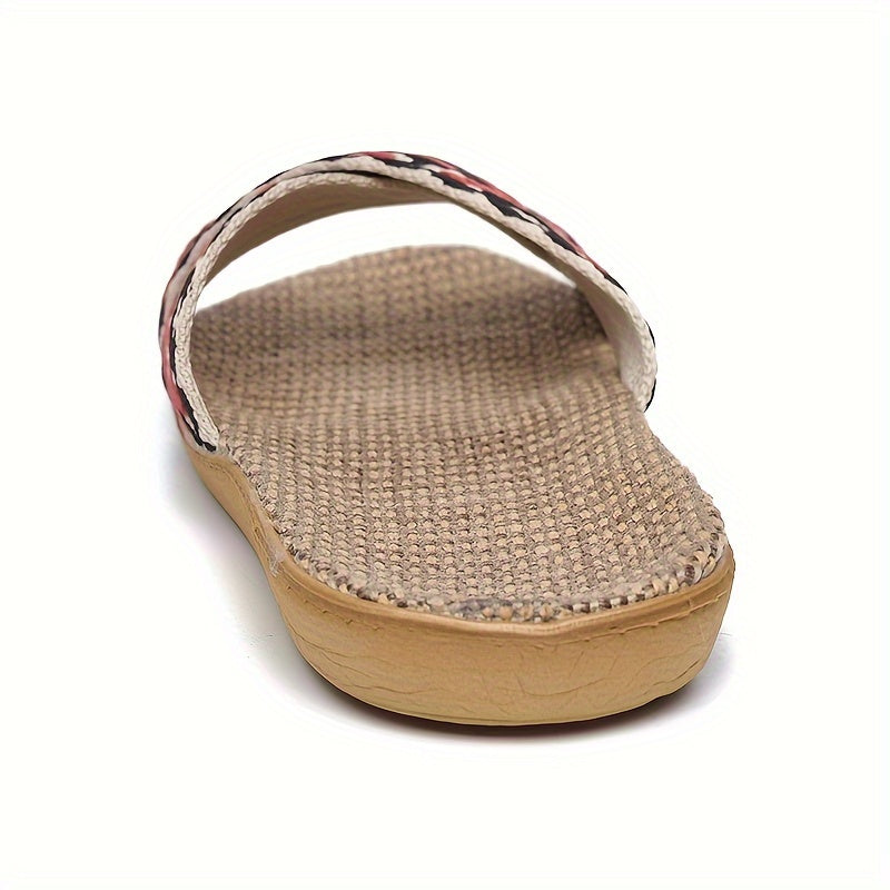 Women Linen Slip-On Indoor House Shoes Open Toe Comfortable