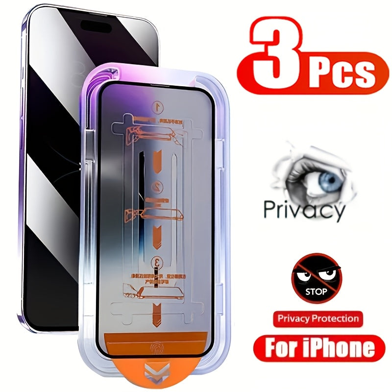 3-Piece Privacy Tempered Glass Screen Protectors for iPhone Models 7 to 16