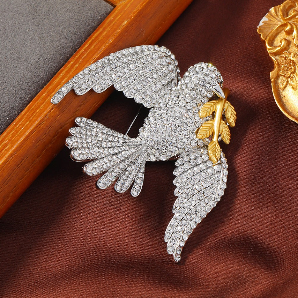 Dove Brooch Rhinestone Bird Pin for Cardigans Jackets Elegant Gift