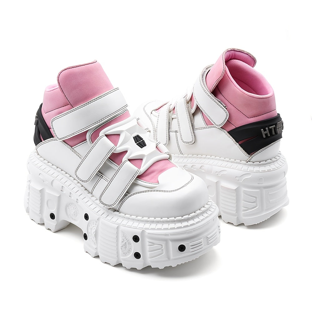 U-Double Y2K Gothic Punk Ayollar uchun Platforma Botinkalari, Yumshoq Boshli, EVA Taglik va Qisqichli Yopish, Rok Poyabzallari