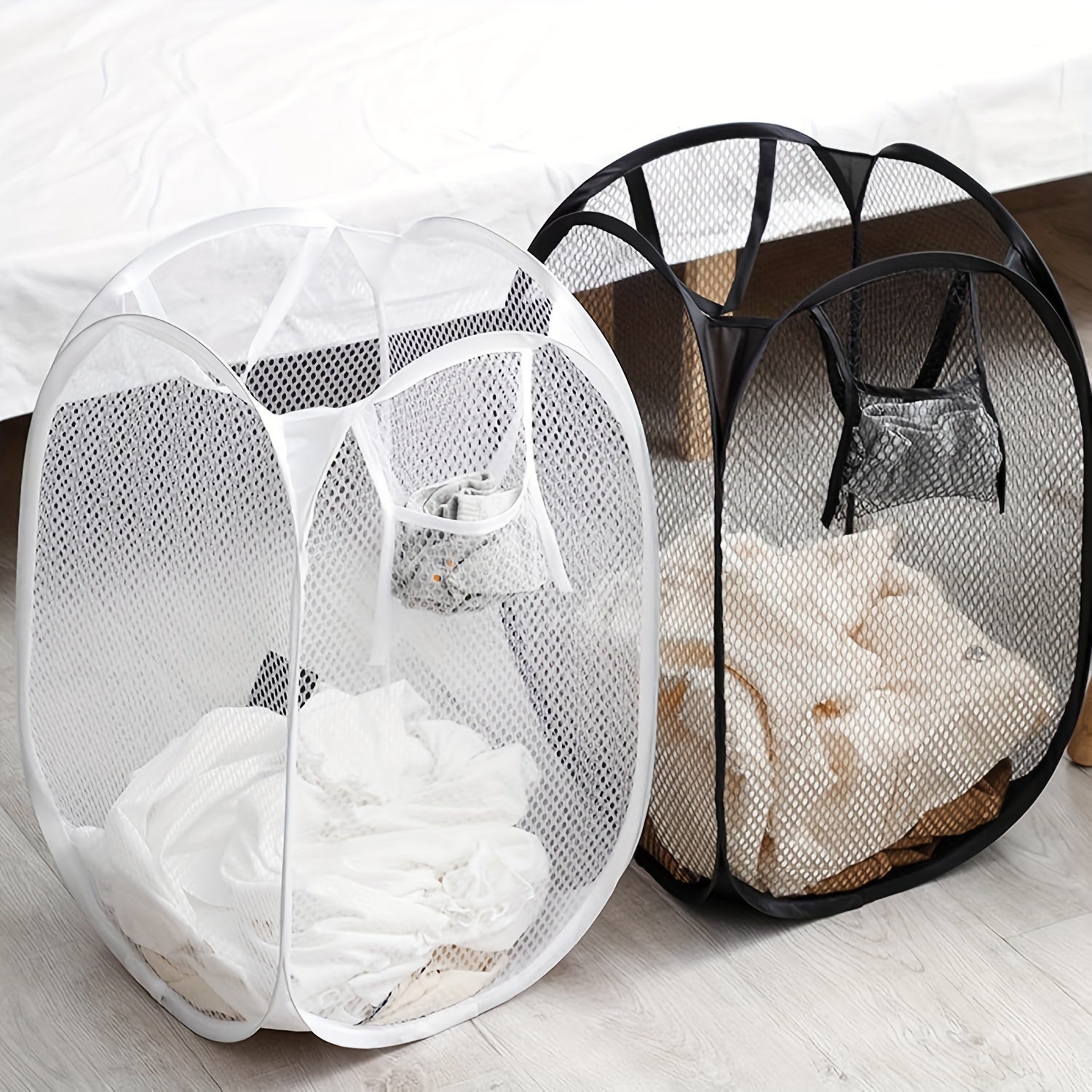 Mesh Laundry Basket with Handles Collapsible Rectangular Storage Bin for Bathroom Bedroom Dorm