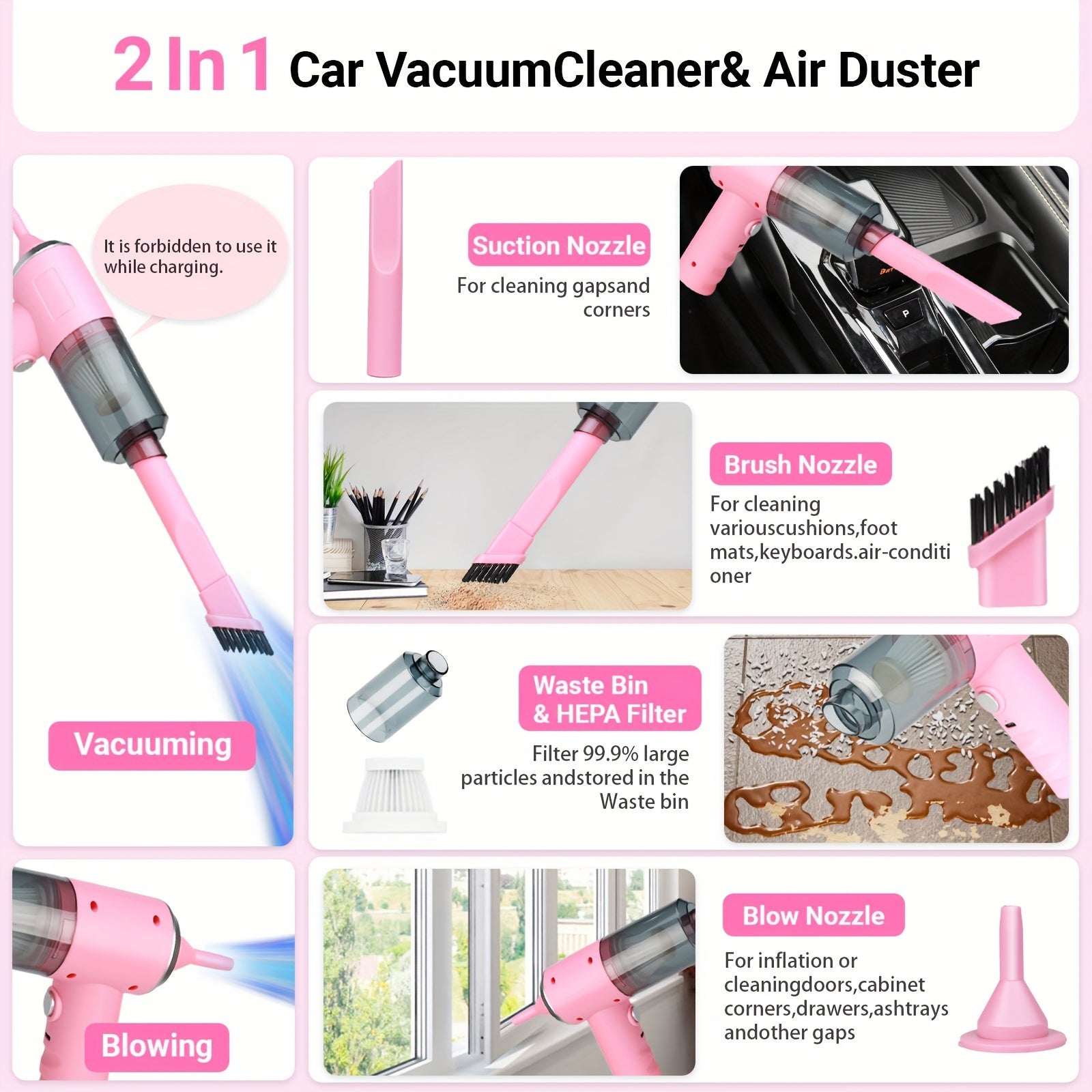 Handheld Car Vacuum Cleaner Wireless Dust Suction 1200mAh 35W Dry Wet