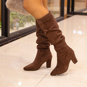 Women's Knee-High Boots Fabric Upper Block Heel Winter Shoes