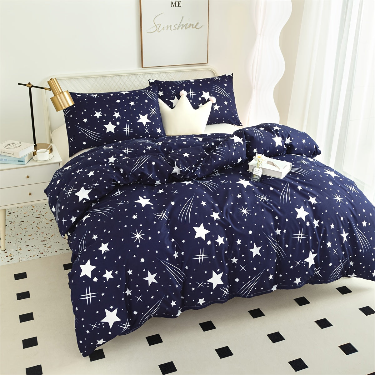 Starry Sky Duvet Cover Set 3 Pieces Soft Breathable Bedding for Bedroom Guest Room
