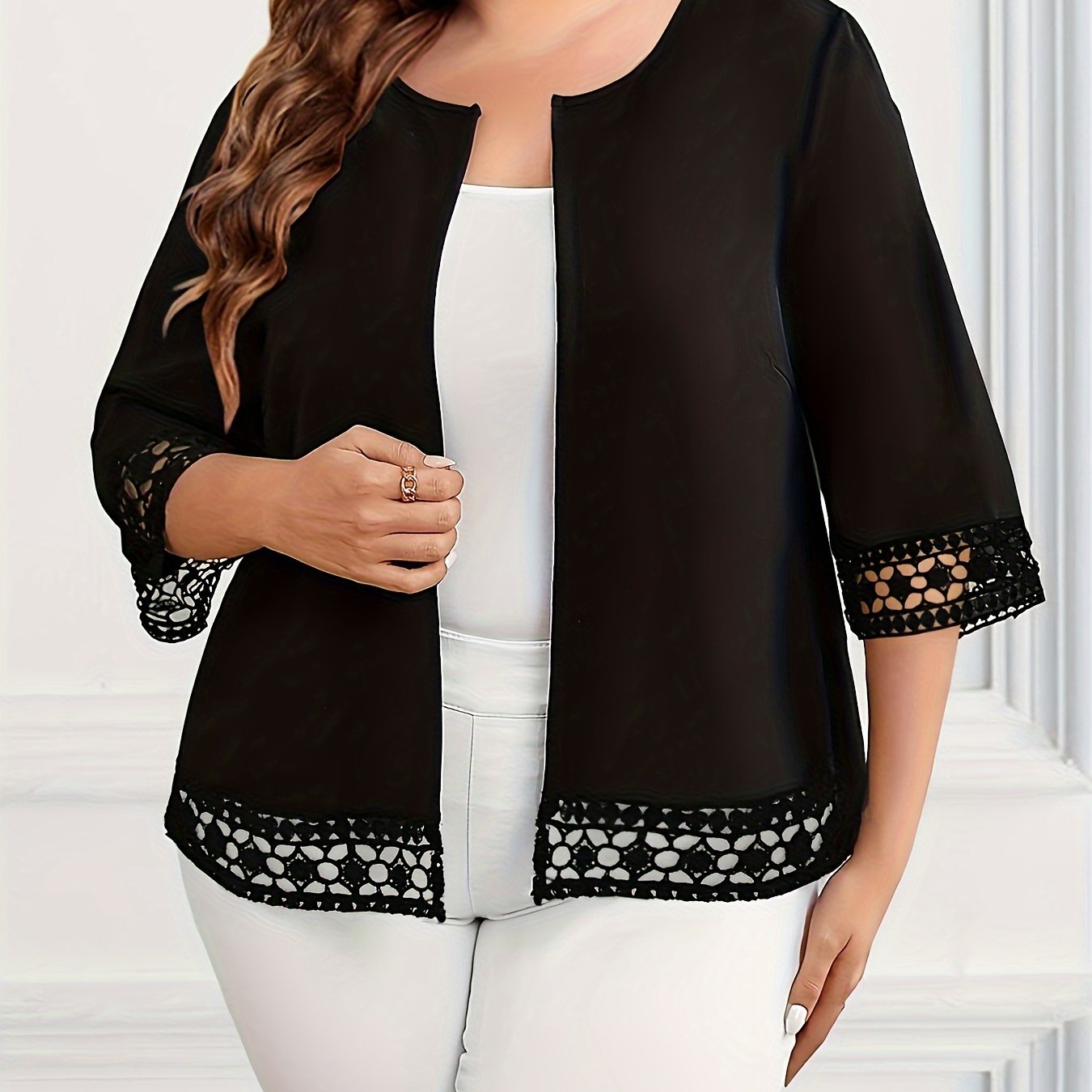 Plus Size Women's Oversized Polyester Blazer Casual Solid Color Summer