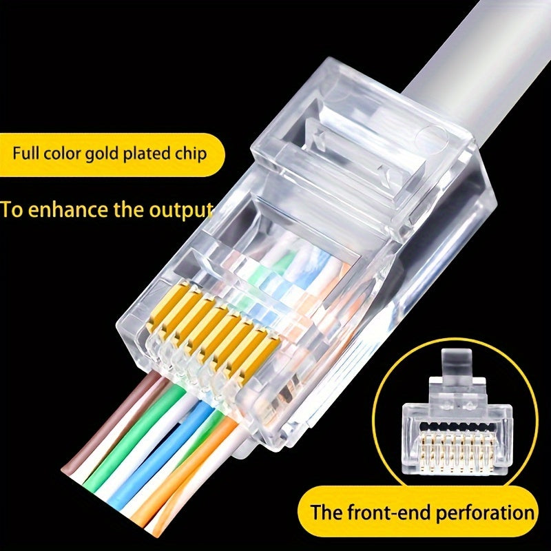 Category 6 UTP RJ45 Ethernet Network Cable Connectors Male to Male Perforated Crystal Head