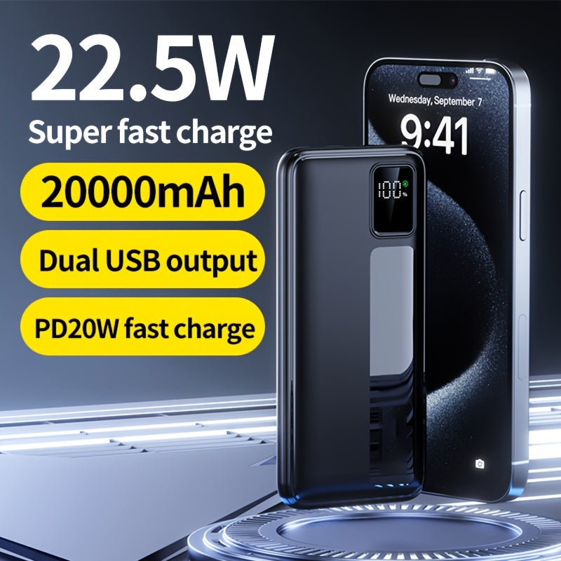 20000mAh Portable Power Bank Fast Charging LED Display for iPhone Android Outdoor