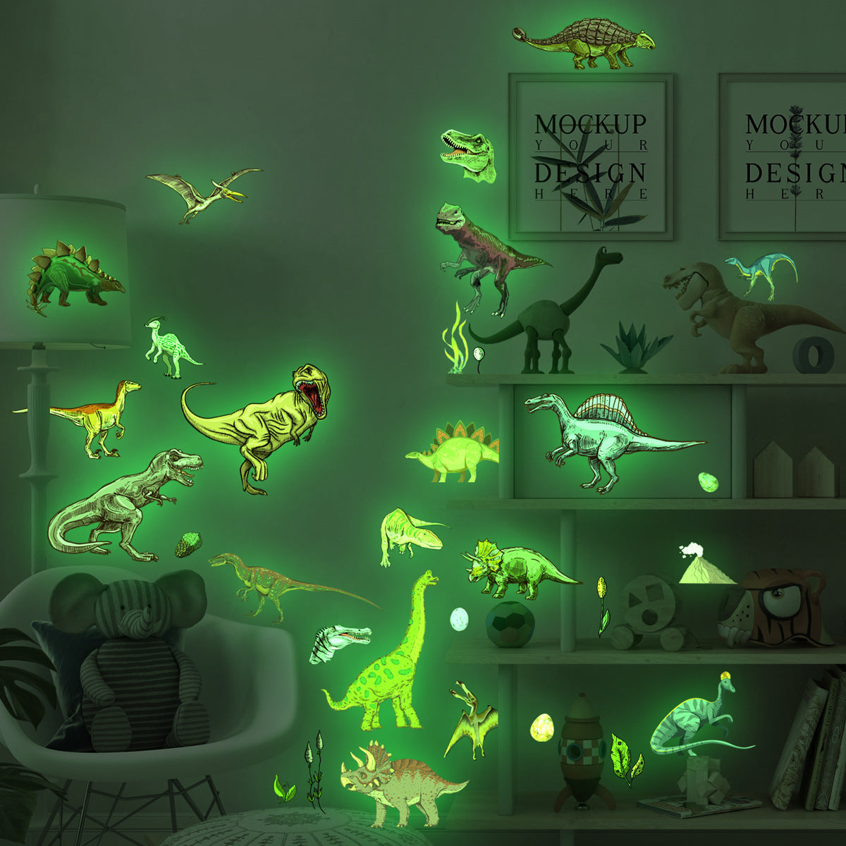 Glow in the Dark Dinosaur Wall Stickers for Living Room Bedroom Decor