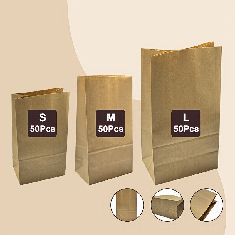 Pack of 50 Kraft Paper Bags Natural Brown Food Service Retail Store Use