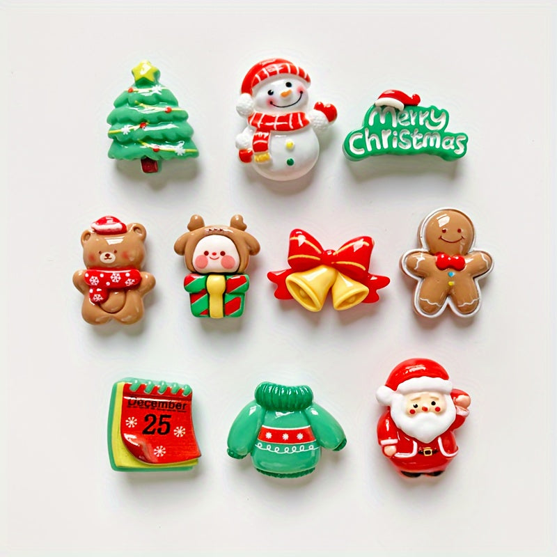 Set of 10 Christmas Refrigerator Magnets with Santa Snowman Tree Holiday Decor