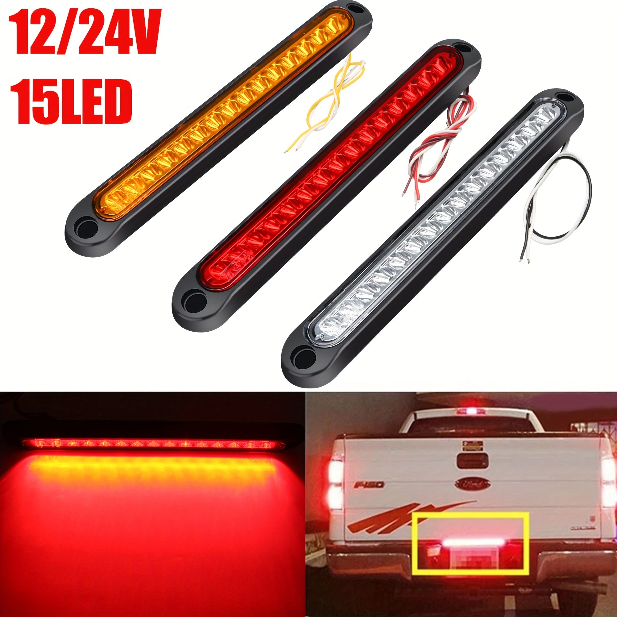 Barra de luz trasera LED universal para camiones, pickup, vehículo 12V 24V, 15 LEDs