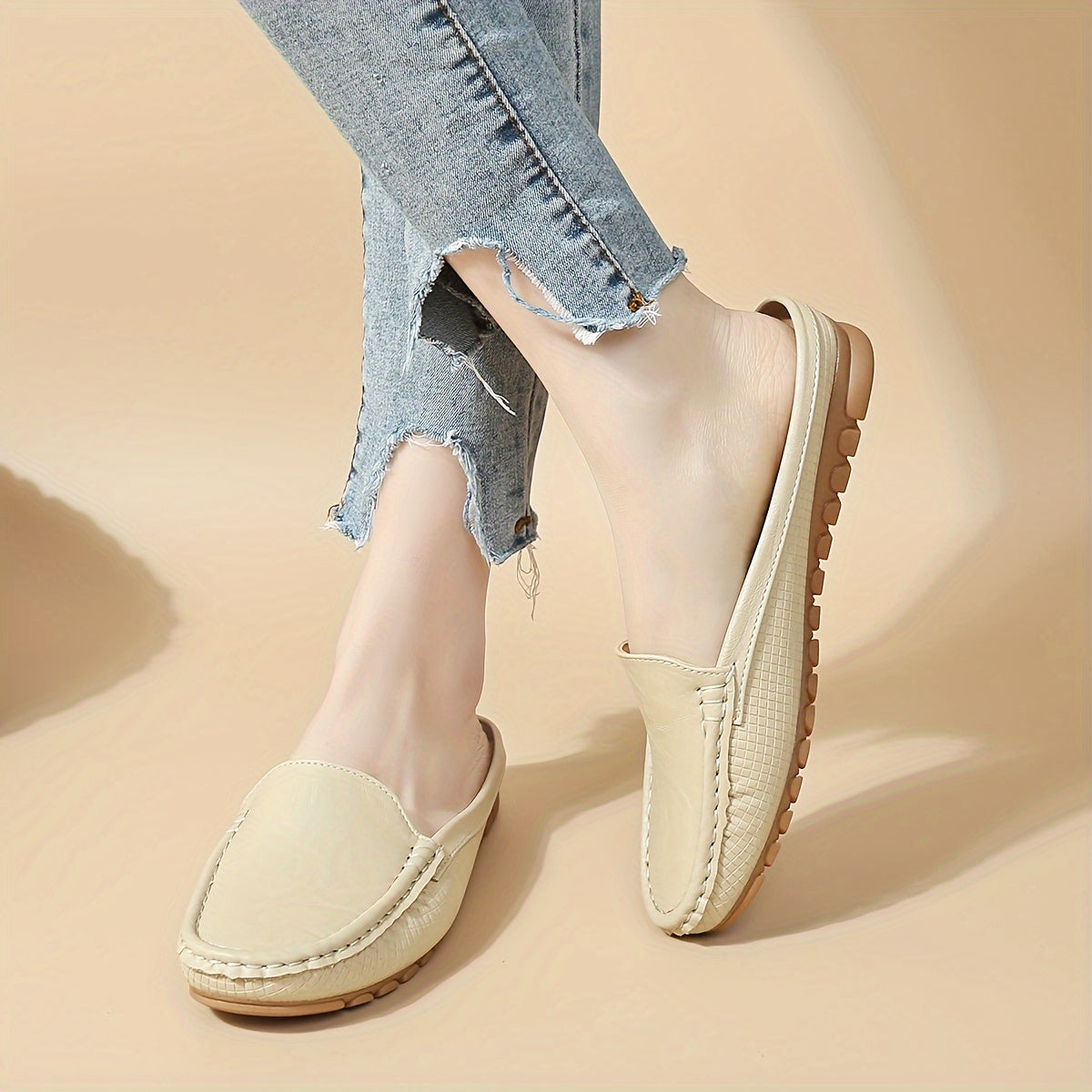 Women's Slip-On Mule Sandals with Cap Toe, Flat Heel, Summer Style