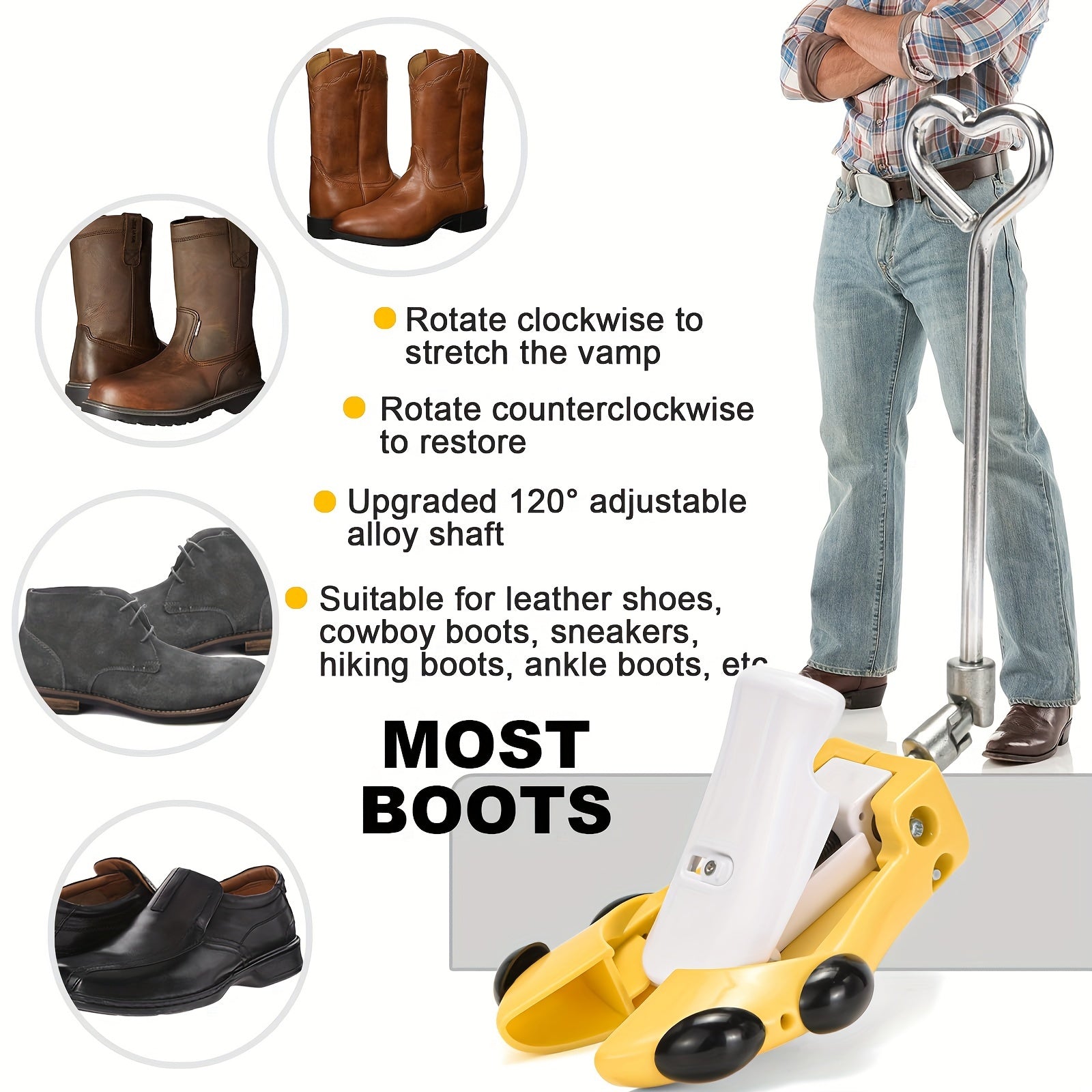 Adjustable Shoe Stretcher for Men Women Plastic Boot Heel Repair Yellow