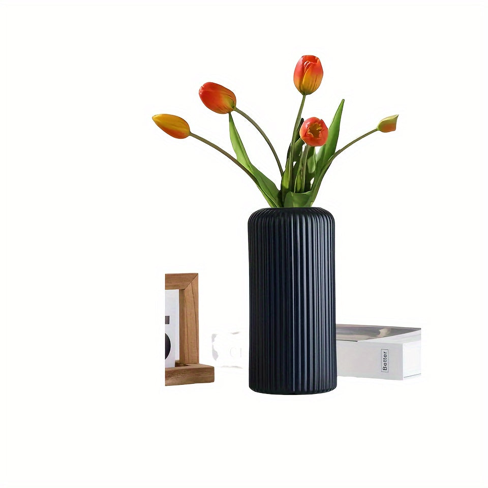 Contemporary Plastic Vase with Stripes for Home Decor and Fresh Flowers