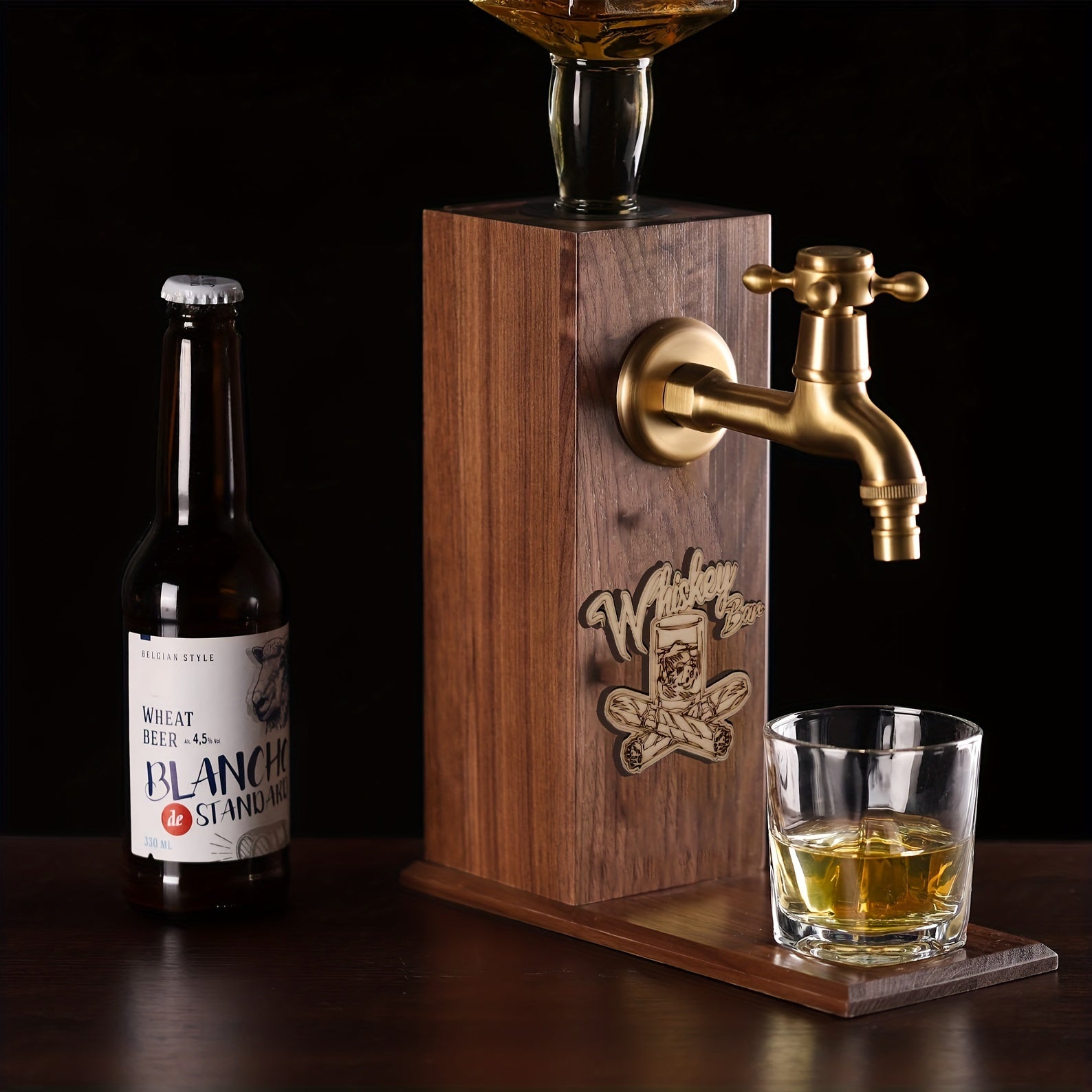 Персонализированный деревянный диспенсер для виски: идеальный подарок для него - папа, дедушка - гравированный спиральный набор декантера для виски, деревянный диспенсер для алкоголя для виски, вина, водки, бара, домашнего бара