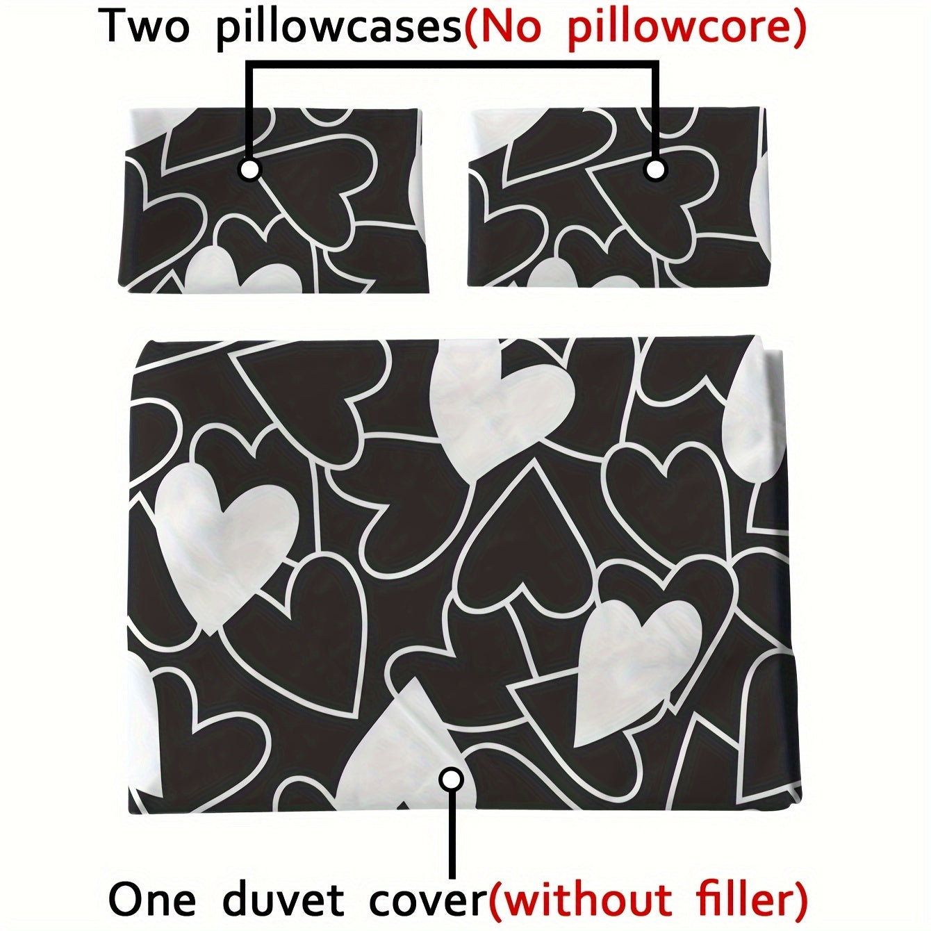 Brushed Duvet Cover Set with Love Print 3 Pieces Soft Skin-Friendly Bedding