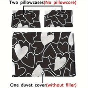 Brushed Duvet Cover Set with Love Print 3 Pieces Soft Skin-Friendly Bedding