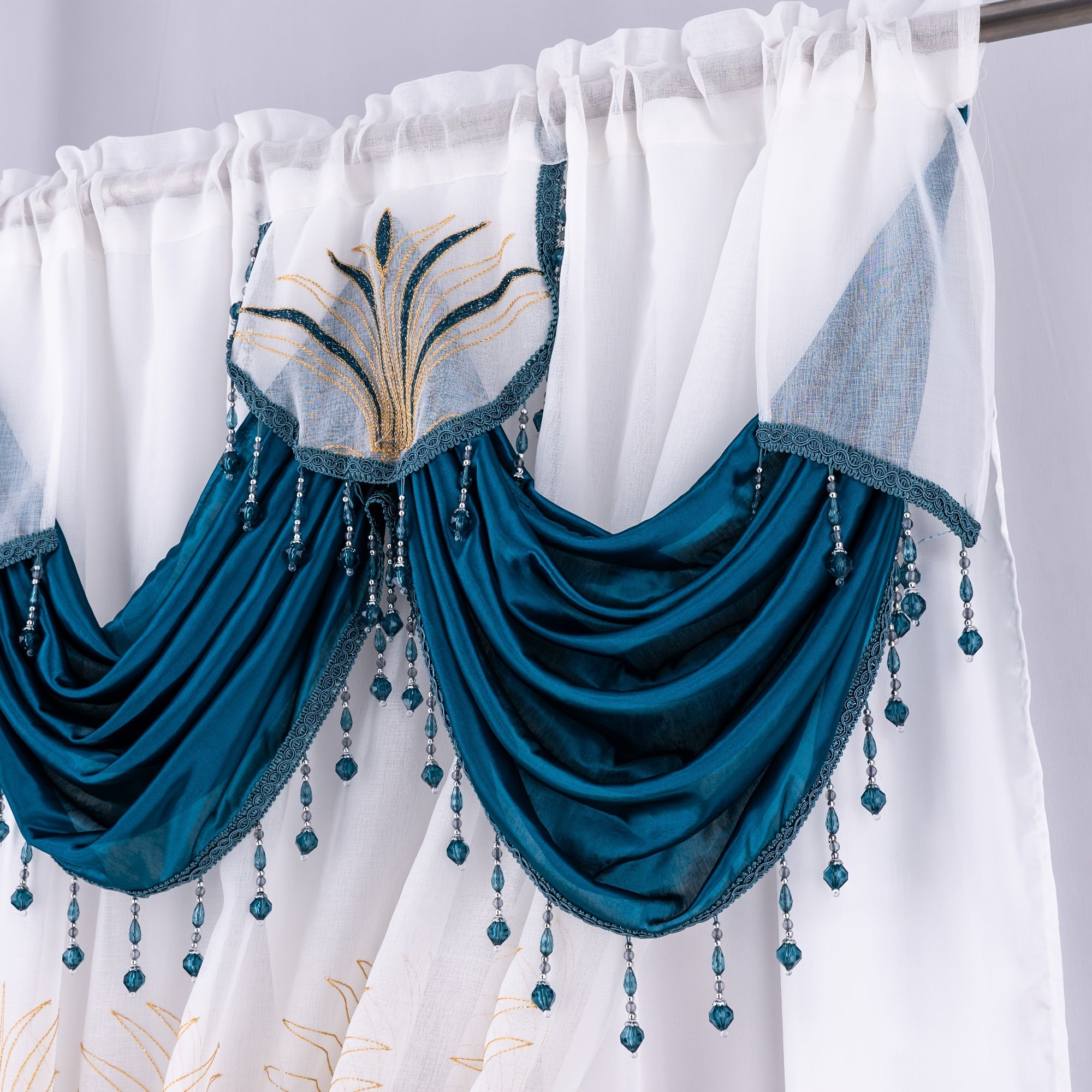 Embroidered Double Layer Curtain 132x213 cm for Living Room Bedroom