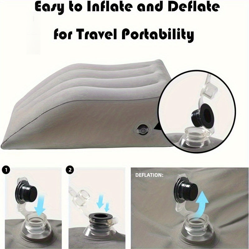 Almohada inflable para piernas con respaldo de felpa para viajes, camping y uso en el hogar