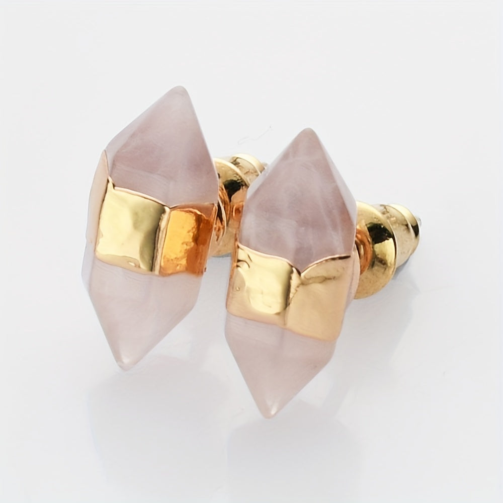 14K oltin qoplamali zamonaviy olti burchakli quloq uzuklari, tabiiy tosh va 925 kumush quloq ignasi - mis aksentlari, kundalik kiyim va sovg'a uchun mukammal minimalist dizayn, noyabr oyining tug'ilgan toshi.