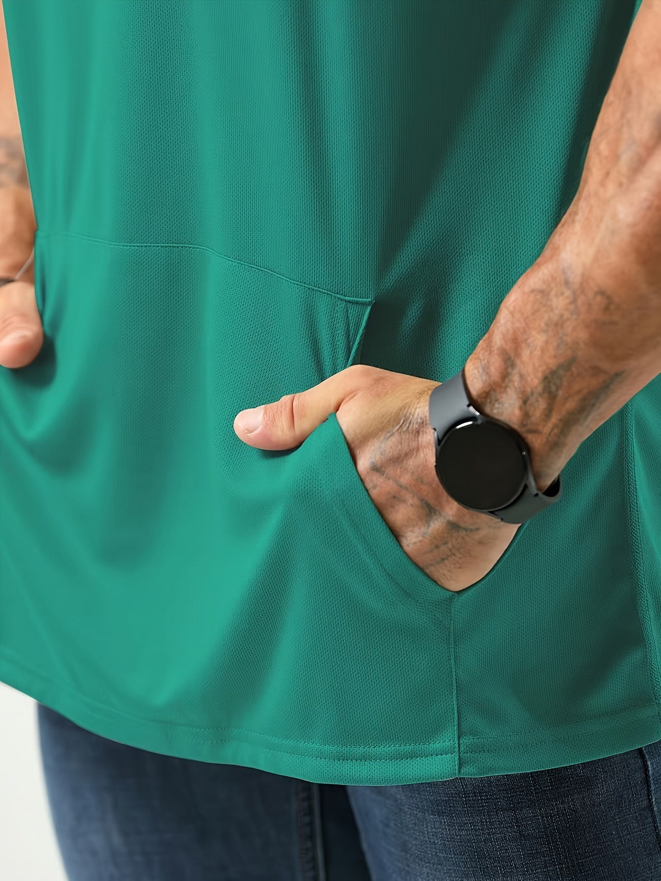 Plus-Size Men's Quick-Drying Hooded Sports T-Shirt Polyester Short Sleeve Casual