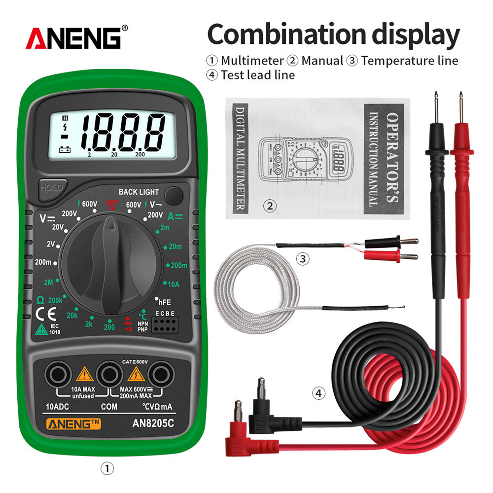 Digital Multimeter Auto Range Backlight AC/DC Volt Amp Ohm Tester Portable with Thermocouple