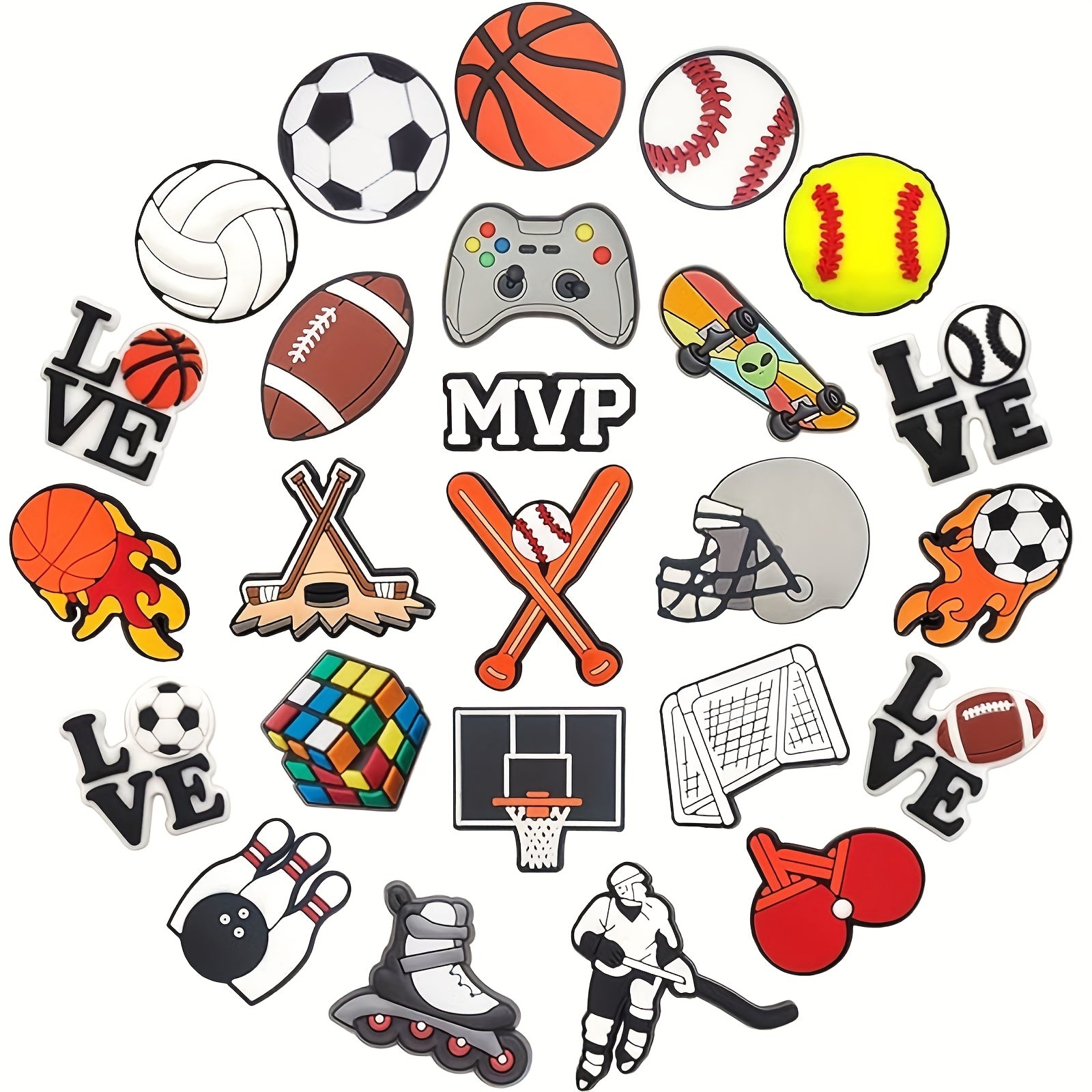 Unisex Shoe Charms 18pcs Set with Sports Balls for Sandals and Gifts
