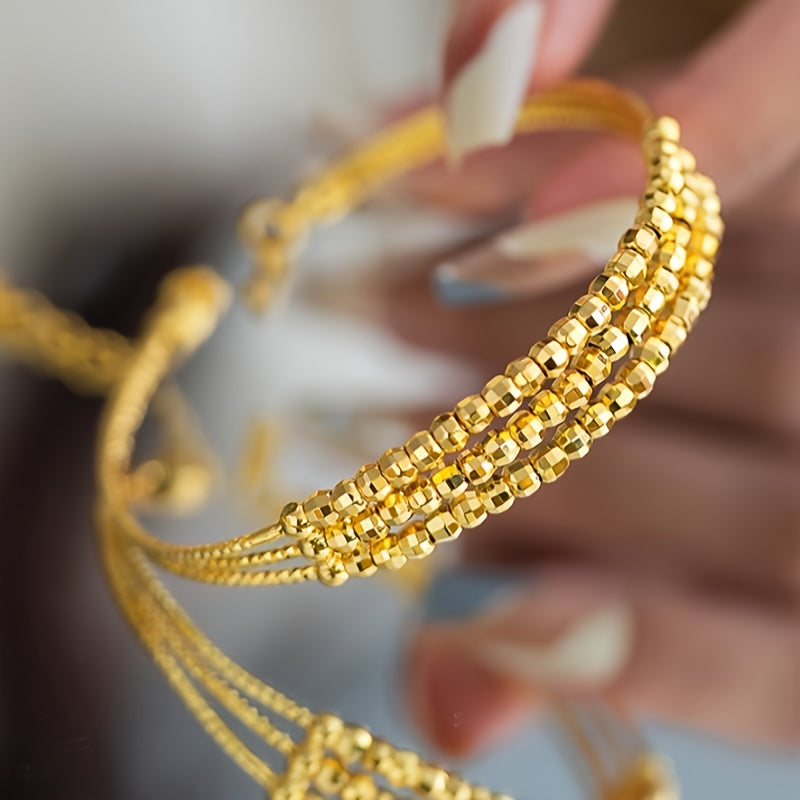 Bohemian Beaded Bracelet with 24K Gold Plated Brass Laser Beads for Women