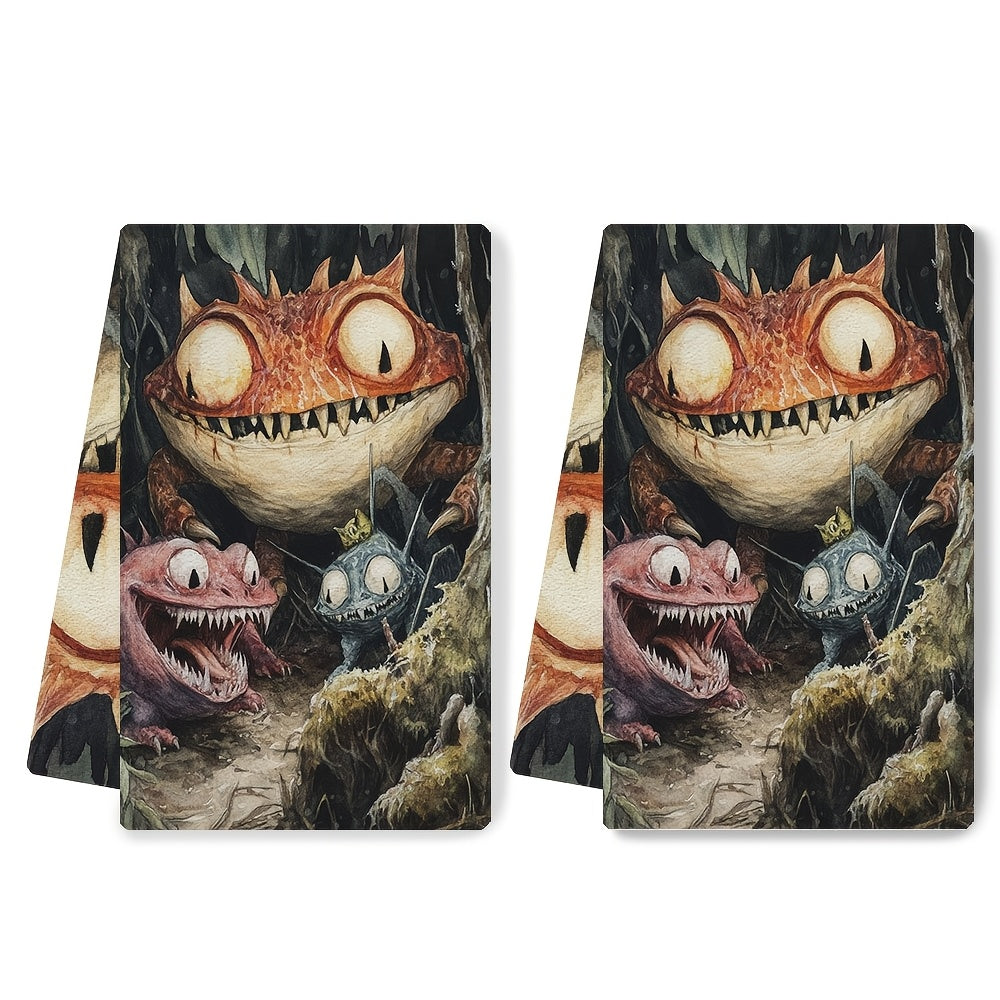 Dunyo bo'ylab Cryptid Creatures dizayni bilan bezatilgan ikki dona juda shinam oshxona sochiqlari. Bu juda yaxshi oson yuviladigan va yuqori singdiruvchi idish sochiqlari 40.64x60.96 sm o'lchamda bo'lib, oshxona ta'til bezaklari uchun mukammal. Bu