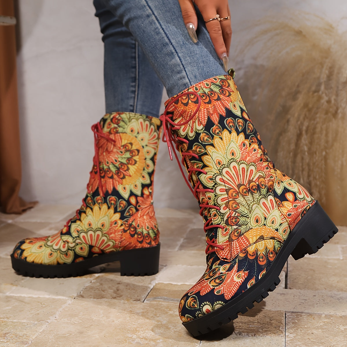 Женские ботинки с цветочным граффити на щиколотке, утеплённая подкладка, резиновая подошва, повседневный стиль