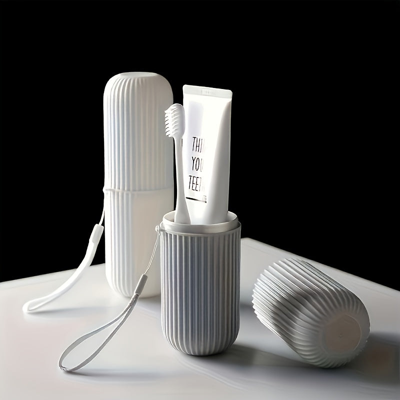 Portable Hypoallergenic Toothbrush Holder with Rinse Cup for Travel and Bathroom Use