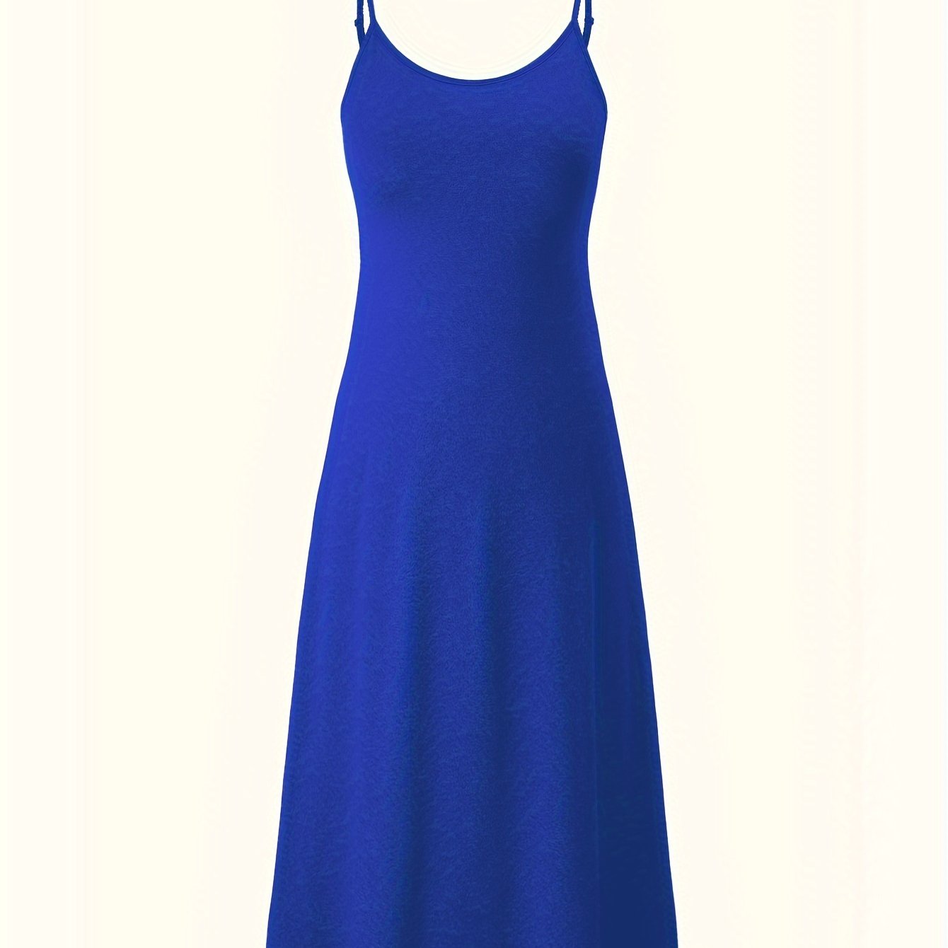Women's Sleeveless Lounge Dress with Adjustable Straps and Flowing Skirt in Solid Polyester Knit Fabric