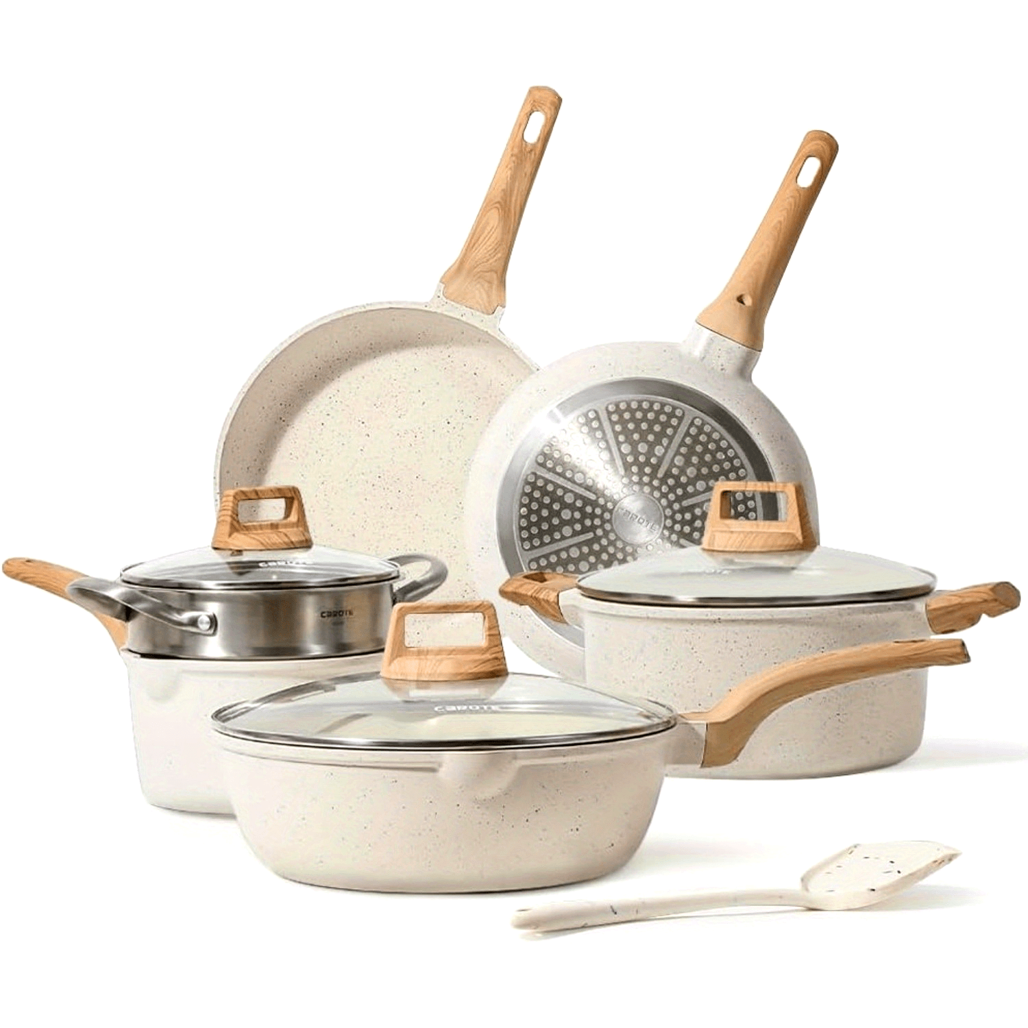 White Granite Nonstick Cookware Set 12 Pieces Induction Compatible PFOA Free