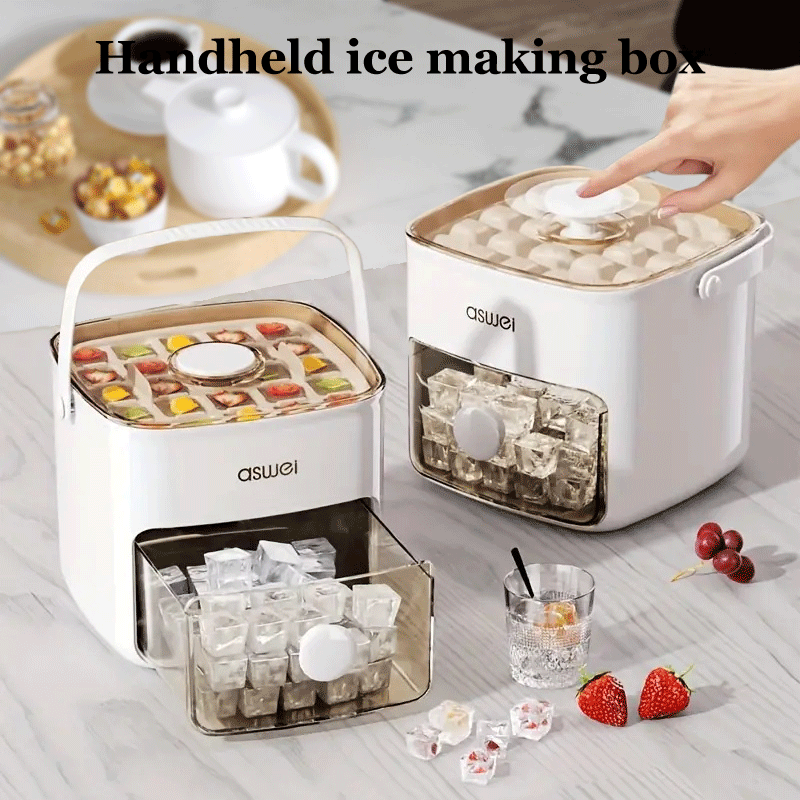 Portable Handheld Ice Maker with Easy-Press Lid, 22.68 KG/24H, Square Ice Cubes