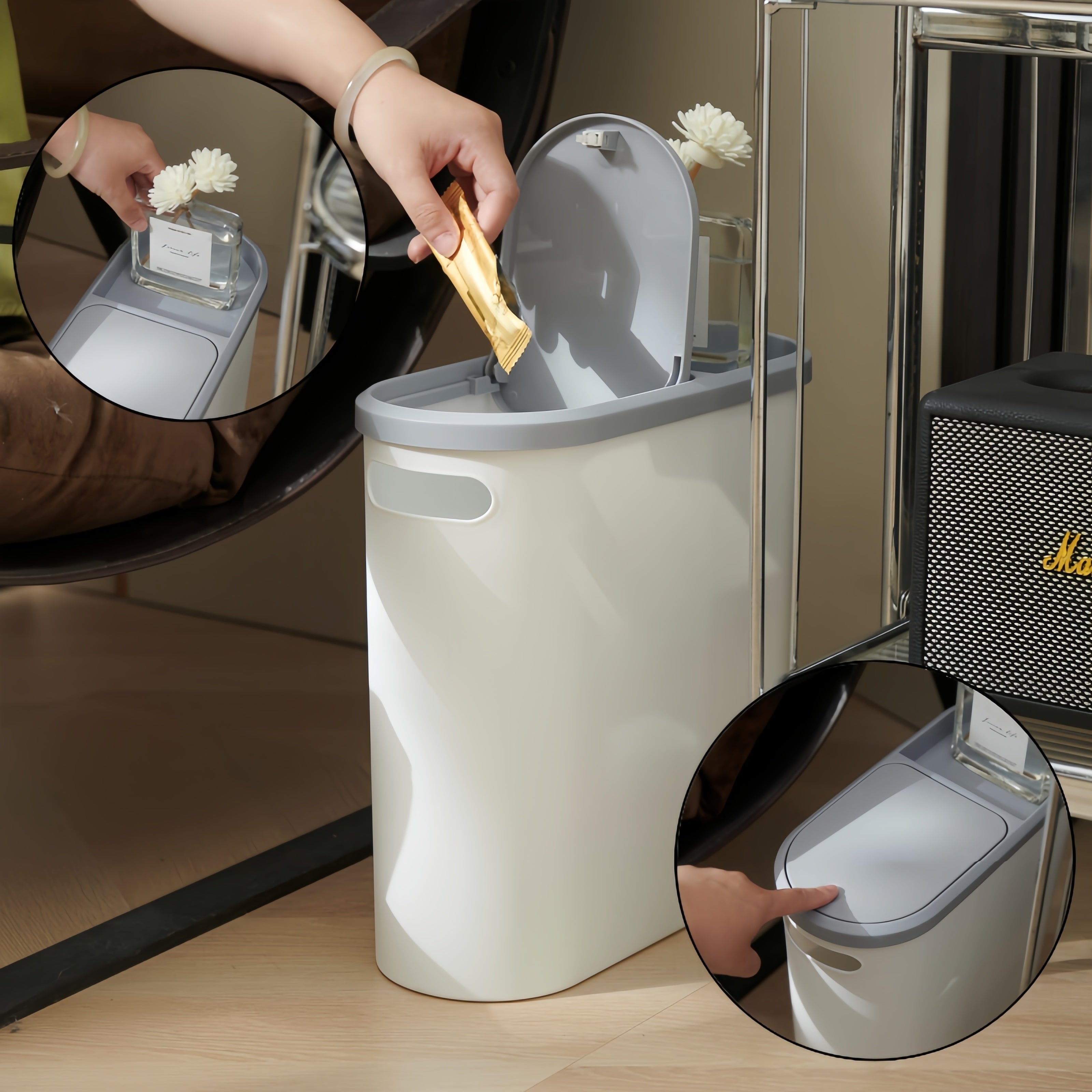 10L Bathroom Trash Can with Lid and Bag Holder, Odor-Sealing, Press-Top, Polished Finish