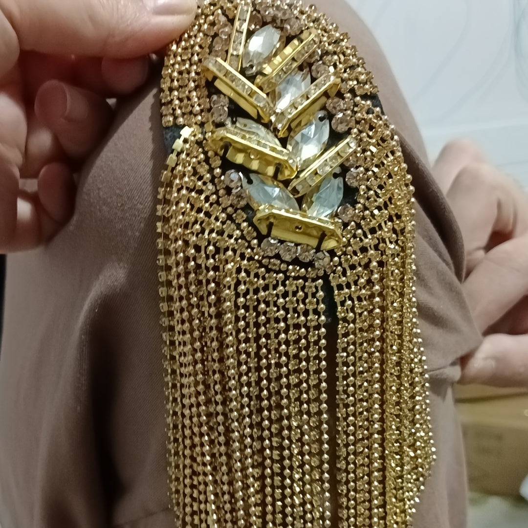 Knit Fabric Epaulets and Armbands Set with Rhinestone Fringe Shoulder Embellishments for Clothing Decoration