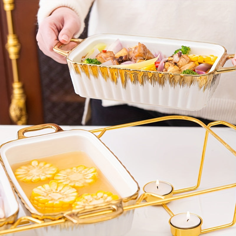 Ceramic Baking Dish Set with Handles 3 Compartments for Soups and Heating