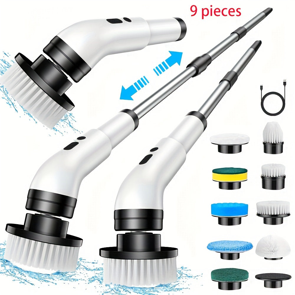 Electric Cordless Rotating Cleaning Brush with 3 Speeds and Replaceable Heads for Tiles Bathtubs and Sinks