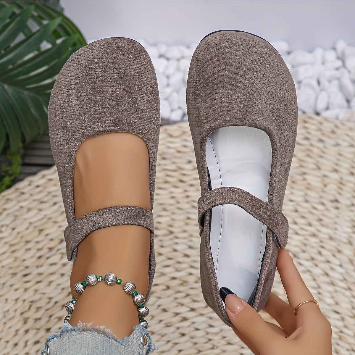 Zapatos planos retro con forro falso para mujer, con cierre de gancho y bucle