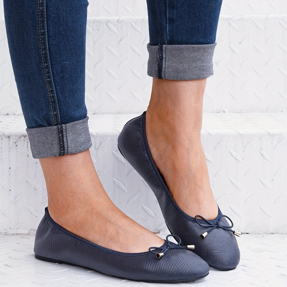 Women's Casual Soft-Soled Flats with Bow in Black for Pregnant Women