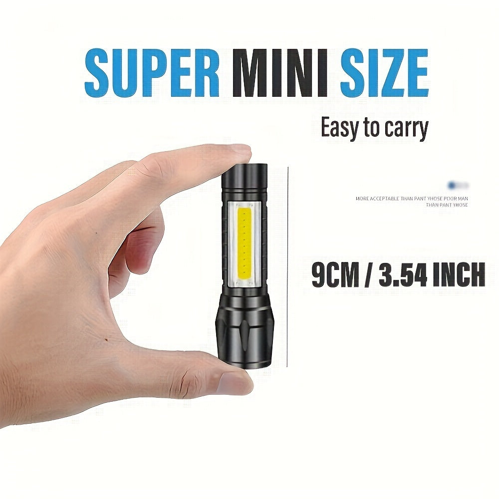 Mini LED Flashlight Rechargeable Portable Work Light with Zoom COB Side Light for Camping Hiking Outdoor