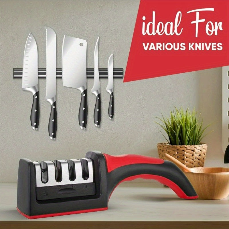 Afilador de cuchillos 4 en 1 portátil con insertos de cerámica y acero tungsteno para utensilios de cocina